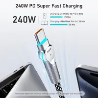 Kabel Pengisian Cepat USB C ke USB C 240W 180 Derajat Berputar, Berbahan Nilon dan Alloy, untuk iPhone iPad