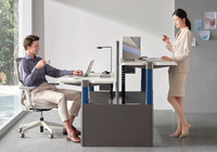 Bureau de travail réglable avec cloisons, utilisable comme bureau debout, adapté aux espaces de travail ouverts