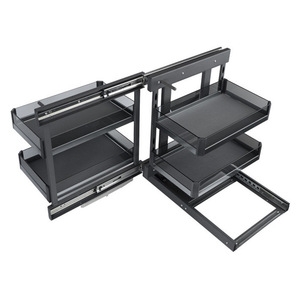 Stainless Steel Pull-Out Kitchen Cabinet Organizer <b>Drawer</b> Storage Rack For Dishes And Seasonings Multifunctional Corner Solution - Product Image 3
