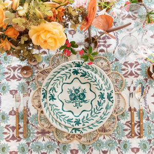 Green Flower Design Fine Bone China Classic Charger Plates & <b>Dinnerware</b> <b>Sets</b> Dishwasher Safe Microwave Safe - Product Image 2