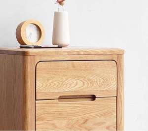Table de chevet classique moderne, fabriquée à la main en bois massif de qualité supérieure, avec double tiroir de rangement pour les espaces de chambre contemporains - Product Image 2