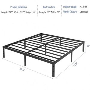 WEKIS New Design Easy Assembly 16 Inch Queen <b>Bed</b> <b>Frame</b> No Box Spring Needed Black Heavy Duty Metal TWIN Queen <b>Platform</b> <b>Bed</b> <b>Frame</b> - Product Image 4