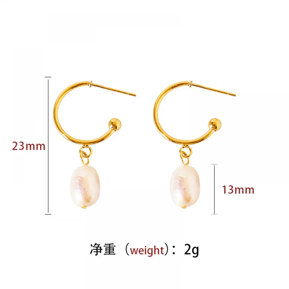 Alta qualidade elegante vintage barroco de água doce Pearl 18k banhado a ouro em aço inoxidável dangle drop hoop real pearl earrings set