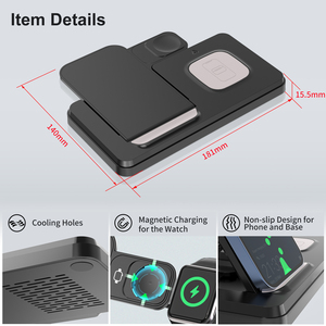 Schitec 3 Trong <span class=keywords><strong>1</strong></span> Thông Minh Có Thể Gập Lại Sạc Không Dây Đứng 15W Nhanh Chóng Sạc Đứng Với Cổng USB Cho iPhone Airpods Iwatch Sạc - Product Image 3