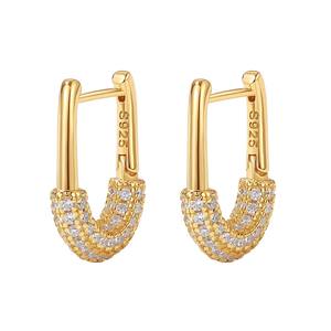 Wedding Fine Fashion Jewelry for Women Couple Set 925 <b>Silver</b> 14K Gold Zirconia Oval <b>Huggie</b> Hoop Earrings - Product Image 6