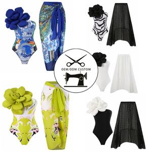 Traje de Baño Personalizado con Estampado Floral 3D, Conjunto de Traje de Baño de Una Pieza y Falda para Mujer, Bikini, Ropa de Playa - Product Image 1