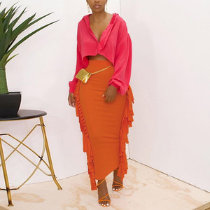 Design popolare formale gonna lunga per le donne a vita alta di media lunghezza abito da donna alla moda colore puro con nappa elegante gonna Casual - Product Image 5