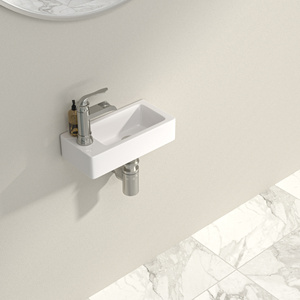 Sarlai 15 pulgadas porcelana cerámica montado en la pared baño recipiente Rectangular lavandería Medio Baño pequeño baño lavabo - Product Image 2