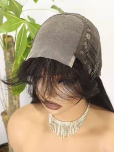 Parrucca brasiliana capelli umani-4x4 pizzo anteriore dritto con frangia colore naturale capelli vergini Remy - Product Image 6