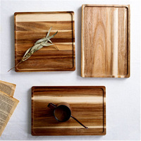 Assiette à dessert rectangulaire en bois classique, écologique, faite à la main, durable, pour les fêtes, option de logo personnalisé, vente en gros disponible