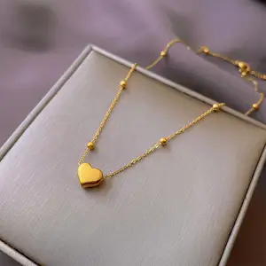stainless steel ball chain conector 18k gold plated heart pendant necklace