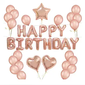 Juego de globos de aluminio con letras de feliz cumpleaños, decoración de fiesta del 16th 18th trend, oro rosa, 2021