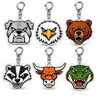 Porte-clés personnalisés en acrylique, lot de 6, thèmes sportifs : Bouledogue, Aigle, Ours, Texane, Taureau, Alligator, impression UV double face, vente en gros