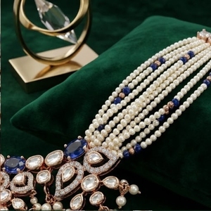 Rose Gold Sapphire 925 <b>Silver</b> <b>Choker</b> Necklace Set with Freshwater Pearls and Diamond Accents for Women Wedding Jewelry - Product Image 3