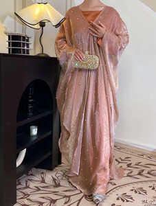 Elegant Women's Wedding Dresses Cream Pearl Beaded Shiny Cape <b>Abaya</b> Modest Flared Maxi Dress for Dubai Muslim <b>Bridal</b> Events - Product Image 3