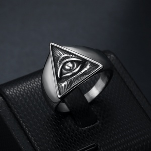 Stainless Steel Triangle Black God's Eye Sign of the Secret Illuminati Eye Symbol <b>Men</b> <b>Rings</b> Shape Illuminati Signet <b>Ring</b> - Product Image 4