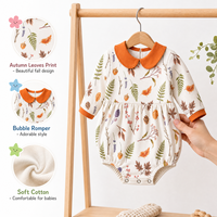 Combinaison à bulles pour bébé garçon certifiée CPC Puresun, imprimé feuilles d'automne personnalisé, col Peter, 100% coton, vêtements pour nouveau-nés de 0 à 3 mois