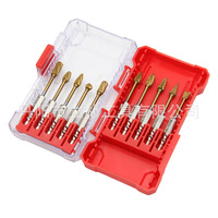 Rote Plastikbox mit Titan-beschichtetem Sechskantschaft-Hartmetall-Rotationsfeilen-Set, 10-teilig, Doppelklingen-Wolframstahl-Spiralbohrer-Kit