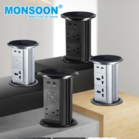 Eingebauter Bluetooth-Lautsprecher für die Küche 15W Kabelloses Schnellladegerät Intelligente Pop-up-Steckdose mit 2 USB-Anschlüssen und 2 Typ-C-Anschlüssen