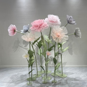 H-670 fiori di Organza di seta in piedi giganti grande sfondo di fiori di papavero di peonia rosa di alta qualità per la decorazione della festa dell'evento di nozze - Product Image 1