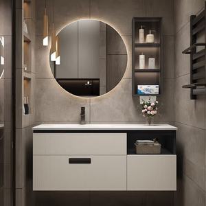 Combinación de mueble de baño sencillo y ligero, mueble de pared de madera maciza, lavabo colgante - Product Image 2
