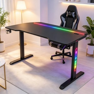 <span class=keywords><strong>Bureau</strong></span> de jeu RGB 1,6 m, table d'ordinateur en fibre de carbone, station <span class=keywords><strong>PC</strong></span>, pieds LED rétroéclairés, poste de travail pour joueurs - Product Image 4