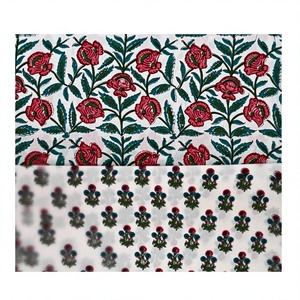 Hand Block Printed Cotton Fabric <b>Set</b> Red Floral Teal Leaf Motif White Base Buta Pattern Dress Material Kurta Suit Dupatta <b>Sewing</b> - Product Image 1
