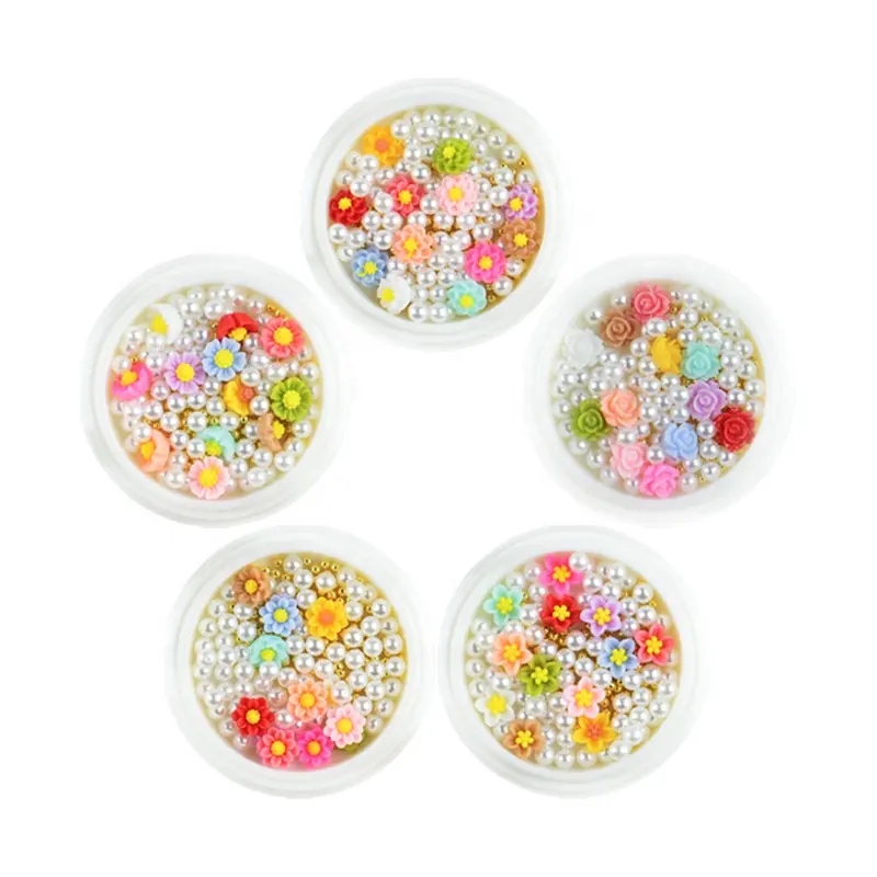 12 Couleurs Mixte Perle Boule D'acier Résine Fleurs mélangées DIY Nail Art Charme Bijoux Décoration Accessoires