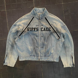 Chaqueta de marca DiZNEW para hombre, chaqueta vaquera lavada y desteñida con cremallera personalizada, chaquetas de calle, compra a granel - Product Image 1