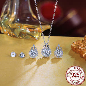 Juego de Joyería de Lujo con Aretes de Plata Esterlina 925, con Colgante de Corona de Flores, Unisex - Product Image 5