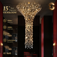 Lustre en cristal en spirale longue de style moderne et luxueux Senfey, en forme de branche, doré, LED, hauteur réglable, pour plafond haut et escalier