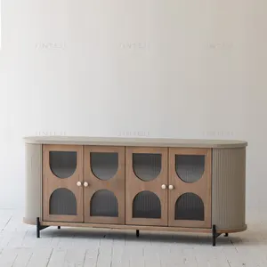 Mueble nórdico de madera y cristal para sala de estar, armario de almacenamiento de pino reciclado, aparador