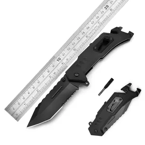 OEM low MOQ customize stainless steel aluminum handle survival outdoor pocket folding knives