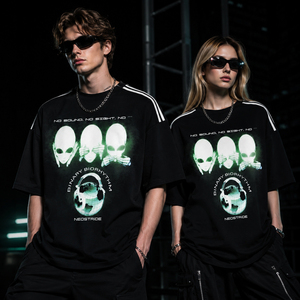 Camiseta Negra de Algodón para Hombre con Logo de Marca Personalizado, Estilo Urbano, Oversize, Cuello Simulado, Reflectante, para Hombres de Marca - Product Image 3