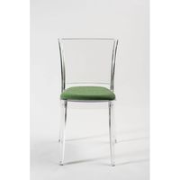 Chaise de salle à manger transparente Lucienne avec coussin rembourré en tissu TREVIRA vert Modèle 19C2005