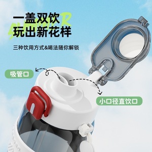 Botella de agua deportiva de doble función, gran capacidad, de plástico, con pajita y boquilla para beber directamente, para estudiantes escolares. - Product Image 1