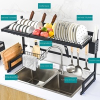 Étagère de rangement de cuisine extensible à double niveau en acier au carbone noir, écologique, avec supports détachables, organisateur de vaisselle et égouttoir d'évier