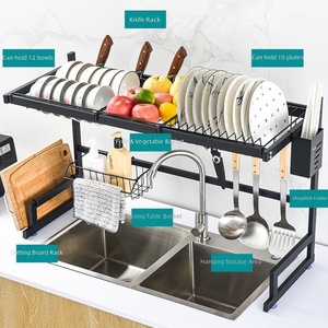 Étagère de cuisine industrielle en acier au carbone pour rangement de bols, avec supports amovibles, panier égouttoir pour vaisselle et organisateur d'évier - Product Image 1