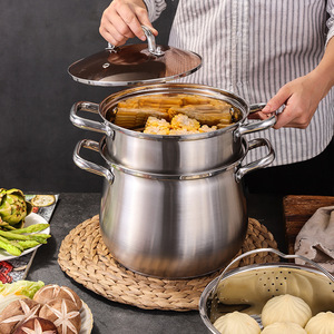 Casserole en acier inoxydable 5L et plus, compatible induction, pour soupes et cuisson à la vapeur - Product Image 4