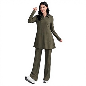 Women's 2-Piece Long <b>Set</b> Knitted 100% Polyester Solid Color Notched Collar Regular Fit Casual Full Length <b>Blazer</b> Top Pants - Product Image 3