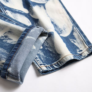 AeeDenim logo personnalisé pour hommes déchiré trous lavé petit jean droit pour hommes rétro <span class=keywords><strong>pantalon</strong></span> tendance tenue décontracté <span class=keywords><strong>blanc</strong></span> - Product Image 5