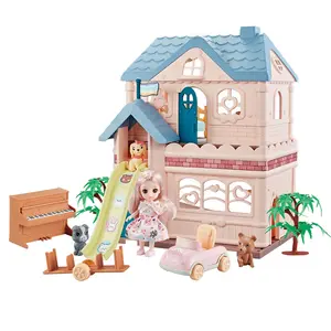 儿童梦幻屋玩具幼儿小女孩建造2层别墅玩偶梦幻屋建筑套件，带家具配件
