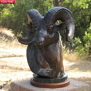 Outdoor Tuin Levensgrote Bronzen Bighorn Schapen Hoofd Standbeeld