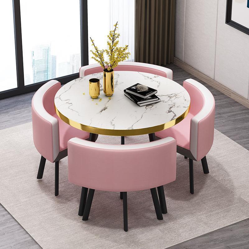Rose blanc 1 table 4 chaises pieds noirs