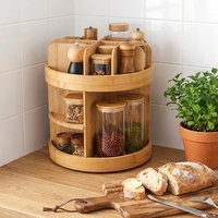 Organisateur de comptoir de cuisine rotatif à 360° en bambou avec fentes pour couteaux, support à épices, grand porte-bocaux, rangement multifonctionnel Pro
