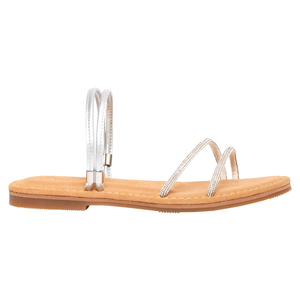 Sandales plates décontractées pour femmes Ann'S, à bride convertible en strass et en cristal, argentées, antidérapantes, respirantes, légères, à bout ouvert - Product Image 2