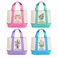 Sac fourre-tout en toile personnalisé brodé de fleurs avec poche avant, sac de plage en coton monogrammé pour la plage, le shopping et les voyages