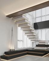 Escalier contemporain en pierre empilée, marches en pierre frittée et bois massif, design artistique pour usage résidentiel