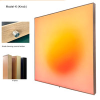 Médaillon mural en acrylique à dégradé diffuse minimaliste avec bouton en métal massif, variateur de lumière, sculpture murale lumineuse de luxe