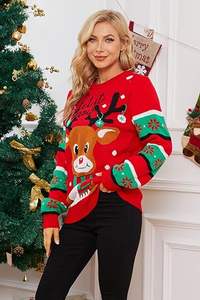 2024 proveedor personalizado pareja a juego suéter de Navidad feo pulóver mujeres divertido Reno vacaciones Navidad Jumper - Product Image 5